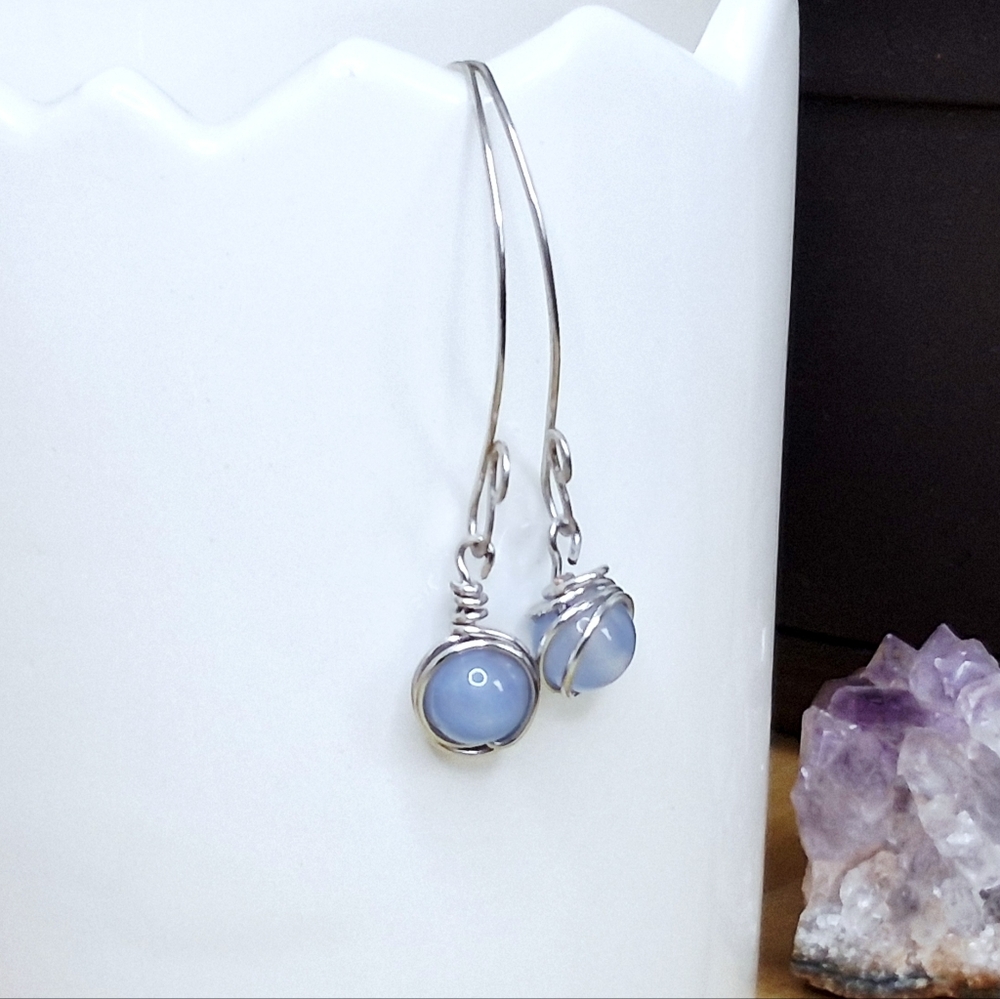 BOGO EARRINGS - Blue Lace Agate crystal beaded dangle earrings, 2.5"